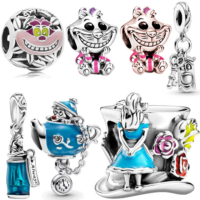 Fit Pandora Alice in Wonderland Charms Bracelet Disney Cheshire Cat Beads  DIY Jewelry for Women The Mad Hatter Tea Party Pendant - AliExpress